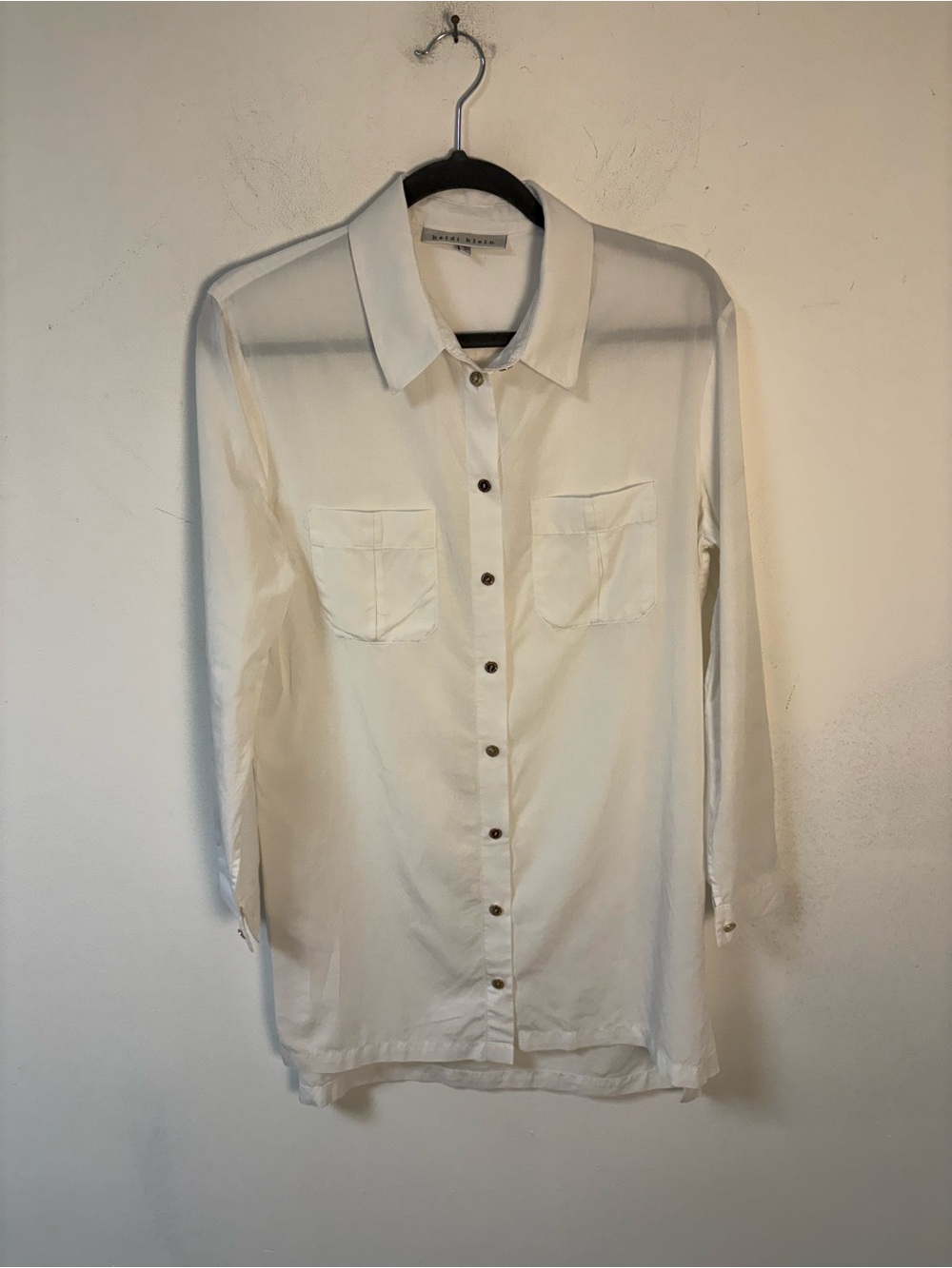 Heidi Klein Womens Long Button-Up Shirt with Pockets White Small
